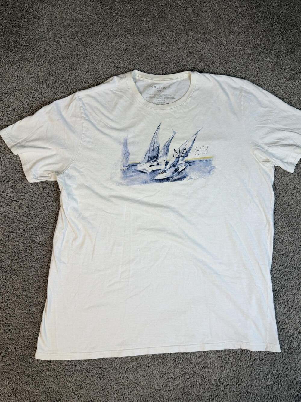 Nautica Shirt Mens 2XL White Sailboat Graphic Crew Neck Cotton Classic Fit